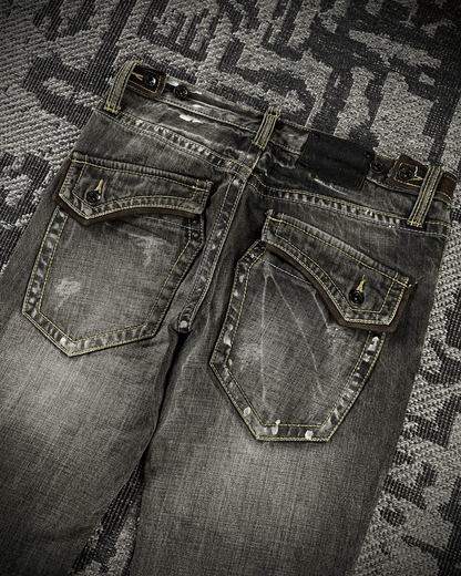 Semantic Design Multi -Zip Black Bootcut Jeans