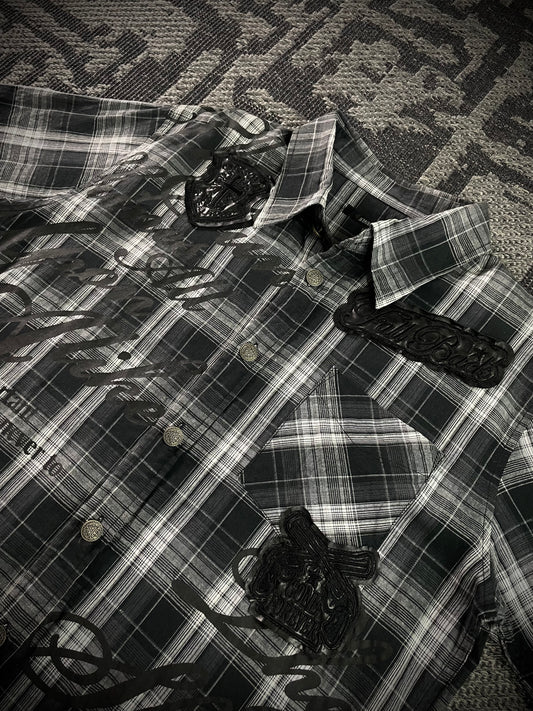 Manhoe Japanese Poem Patch Flannel Shirt