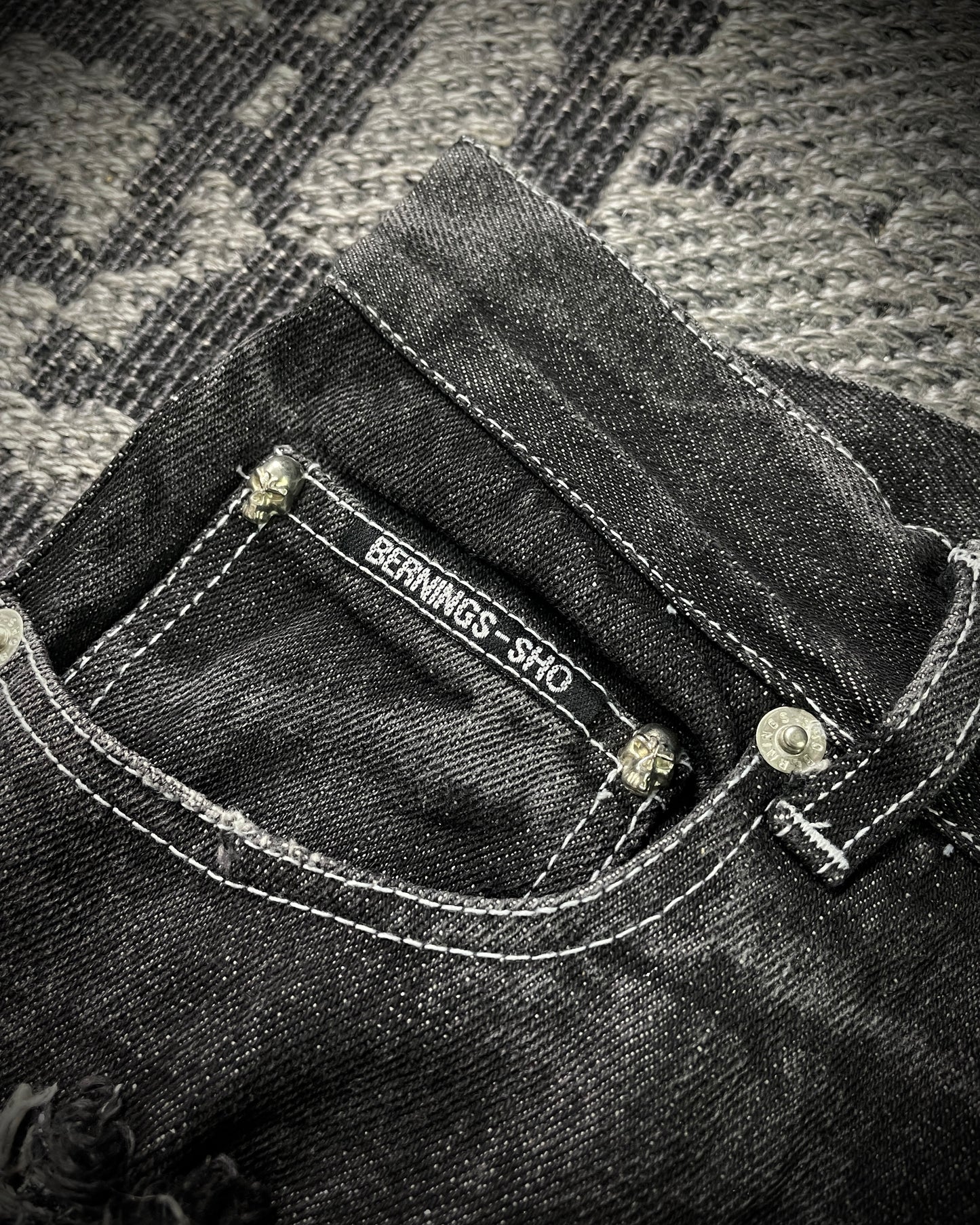 Bernings Sho Silver Stitch Multi-zip Distressed Poem Bootcut Jeans