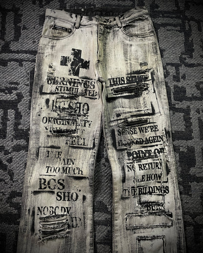 Bernings Sho Acid Wash Patchwork Multi Zip Poem Flared Jeans