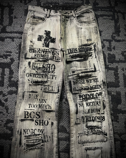Bernings Sho Acid Wash Patchwork Multi Zip Poem Flared Jeans