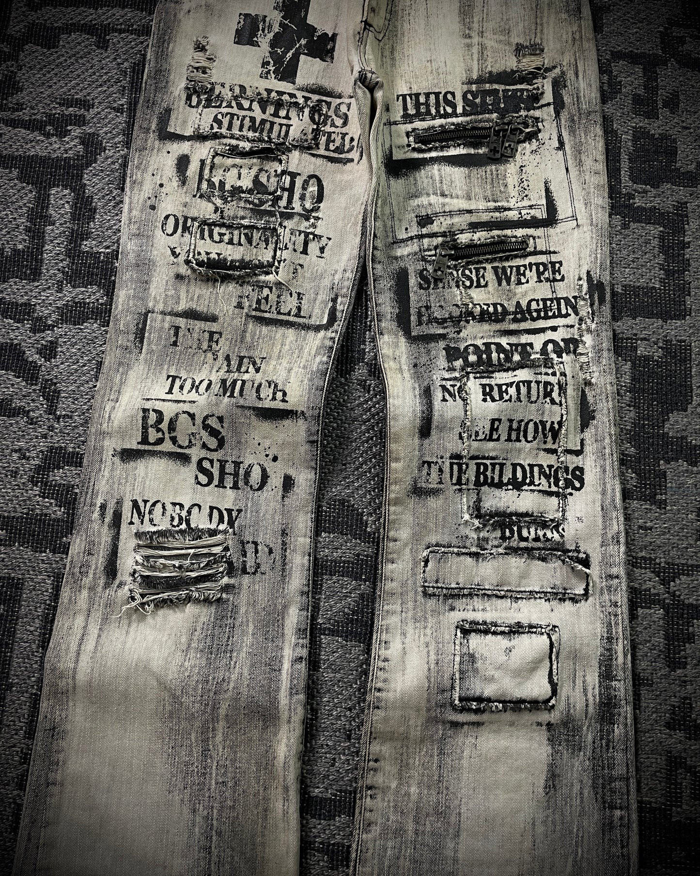 Bernings Sho Acid Wash Patchwork Multi Zip Poem Flared Jeans