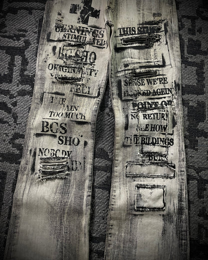 Bernings Sho Acid Wash Patchwork Multi Zip Poem Flared Jeans