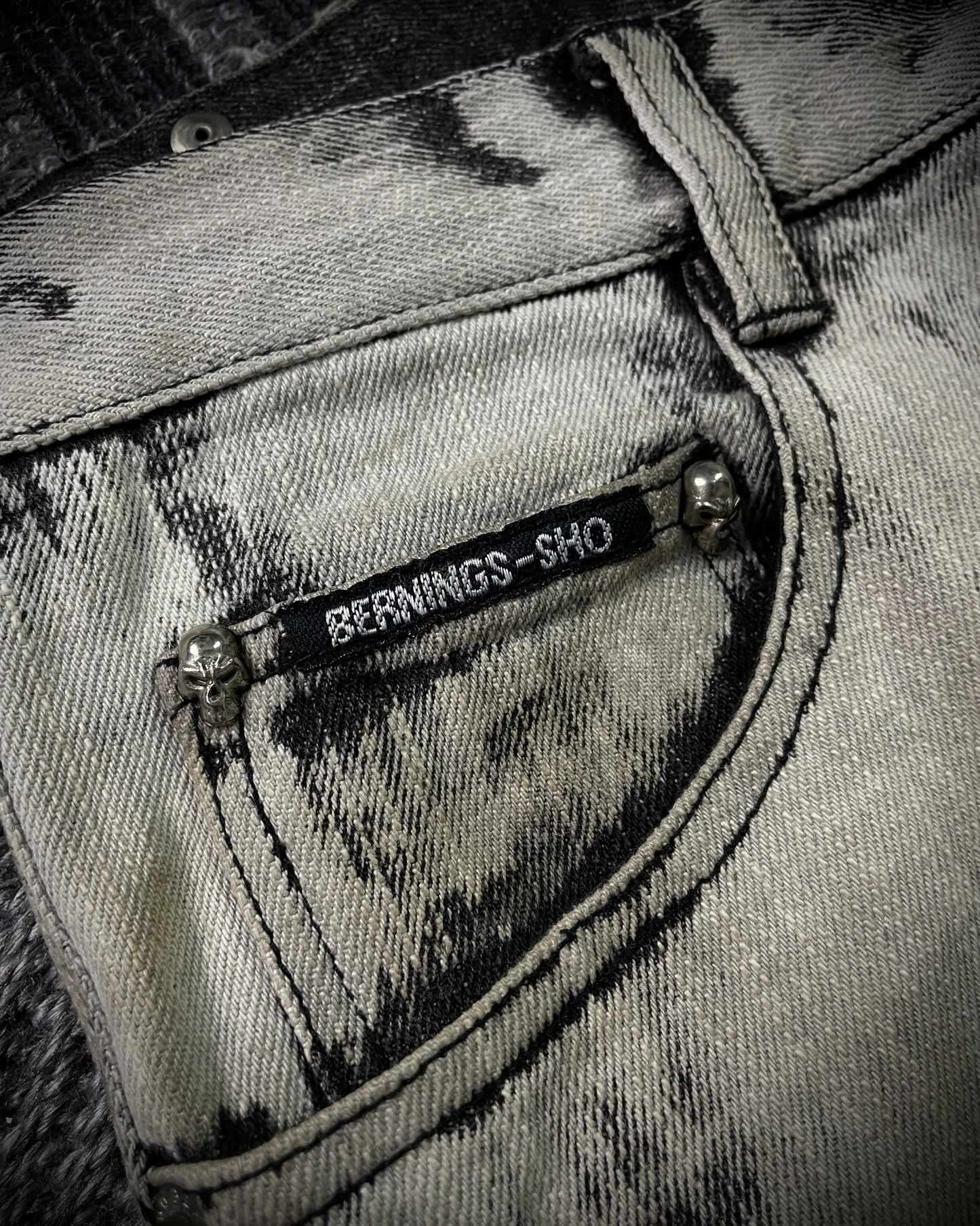 Bernings Sho Acid Wash Patchwork Multi Zip Poem Flared Jeans