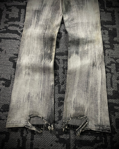 Bernings Sho Acid Wash Patchwork Multi Zip Poem Flared Jeans