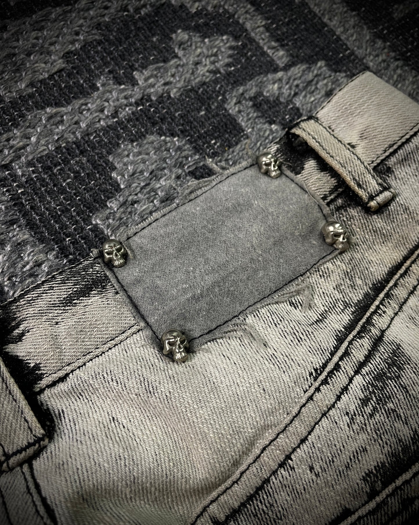 Bernings Sho Acid Wash Patchwork Multi Zip Poem Flared Jeans