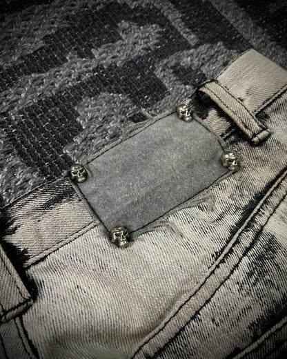 Bernings Sho Acid Wash Patchwork Multi Zip Poem Flared Jeans