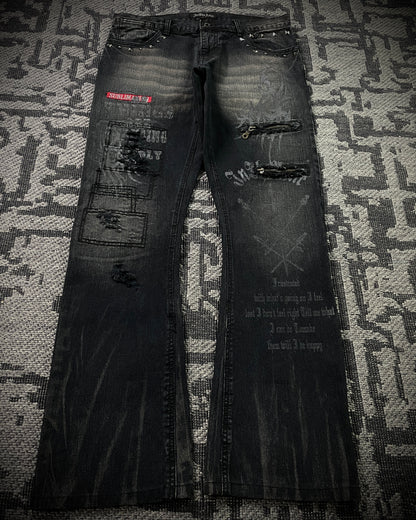In The Attic Patchwork Studded Punk Bootcut Jeans