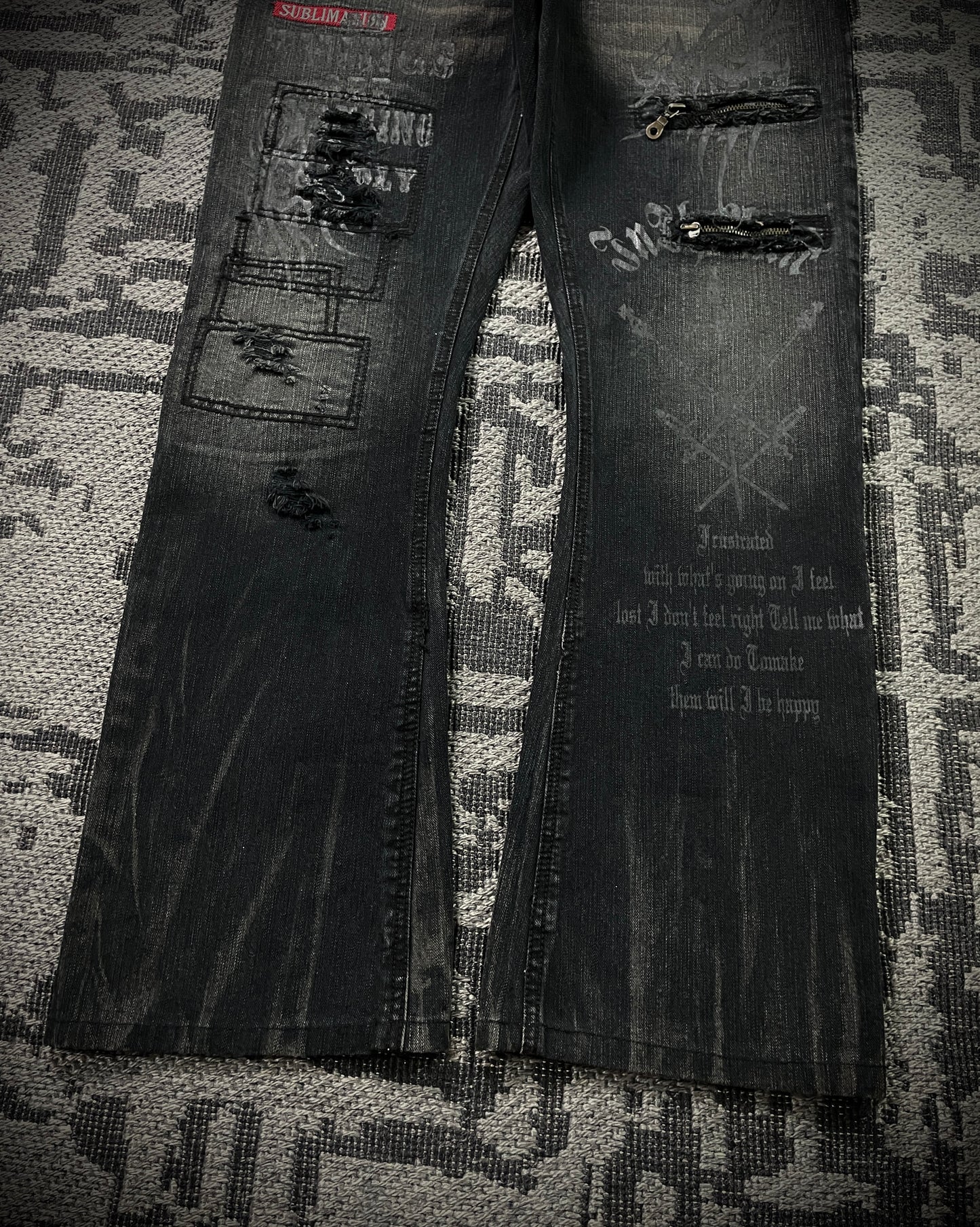 In The Attic Patchwork Studded Punk Bootcut Jeans