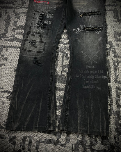 In The Attic Patchwork Studded Punk Bootcut Jeans