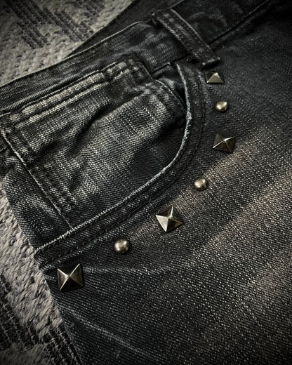 In The Attic Patchwork Studded Punk Bootcut Jeans