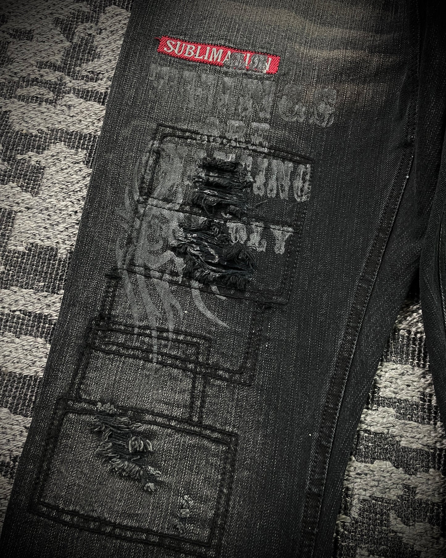 In The Attic Patchwork Studded Punk Bootcut Jeans