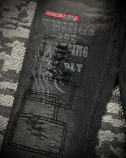 In The Attic Patchwork Studded Punk Bootcut Jeans