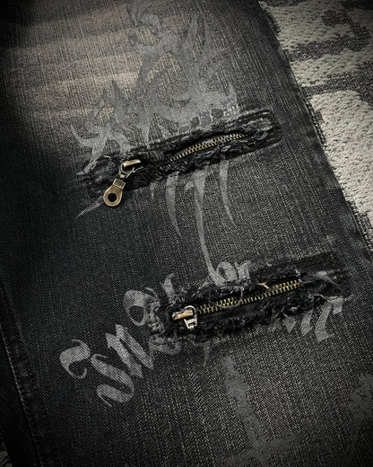 In The Attic Patchwork Studded Punk Bootcut Jeans