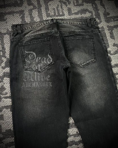 In The Attic Patchwork Studded Punk Bootcut Jeans