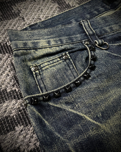 Black Baccara Honeycomb Distressed Flared Jeans