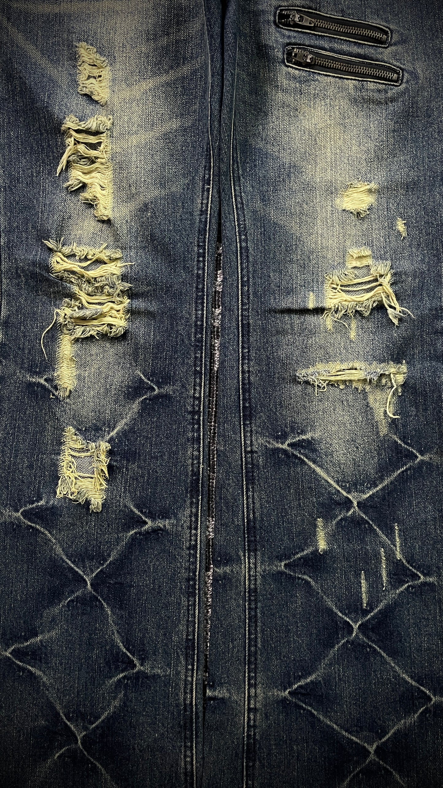 Black Baccara Honeycomb Distressed Flared Jeans