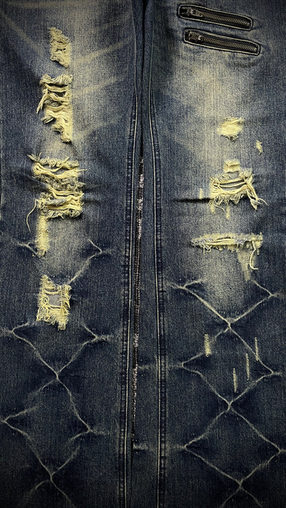 Black Baccara Honeycomb Distressed Flared Jeans