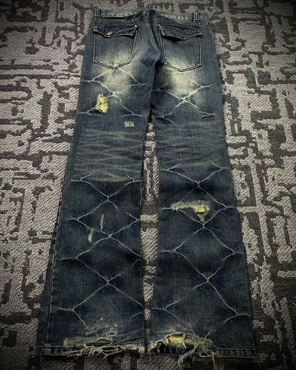 Black Baccara Honeycomb Distressed Flared Jeans