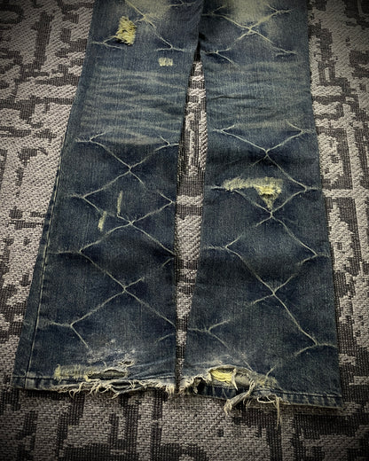 Black Baccara Honeycomb Distressed Flared Jeans