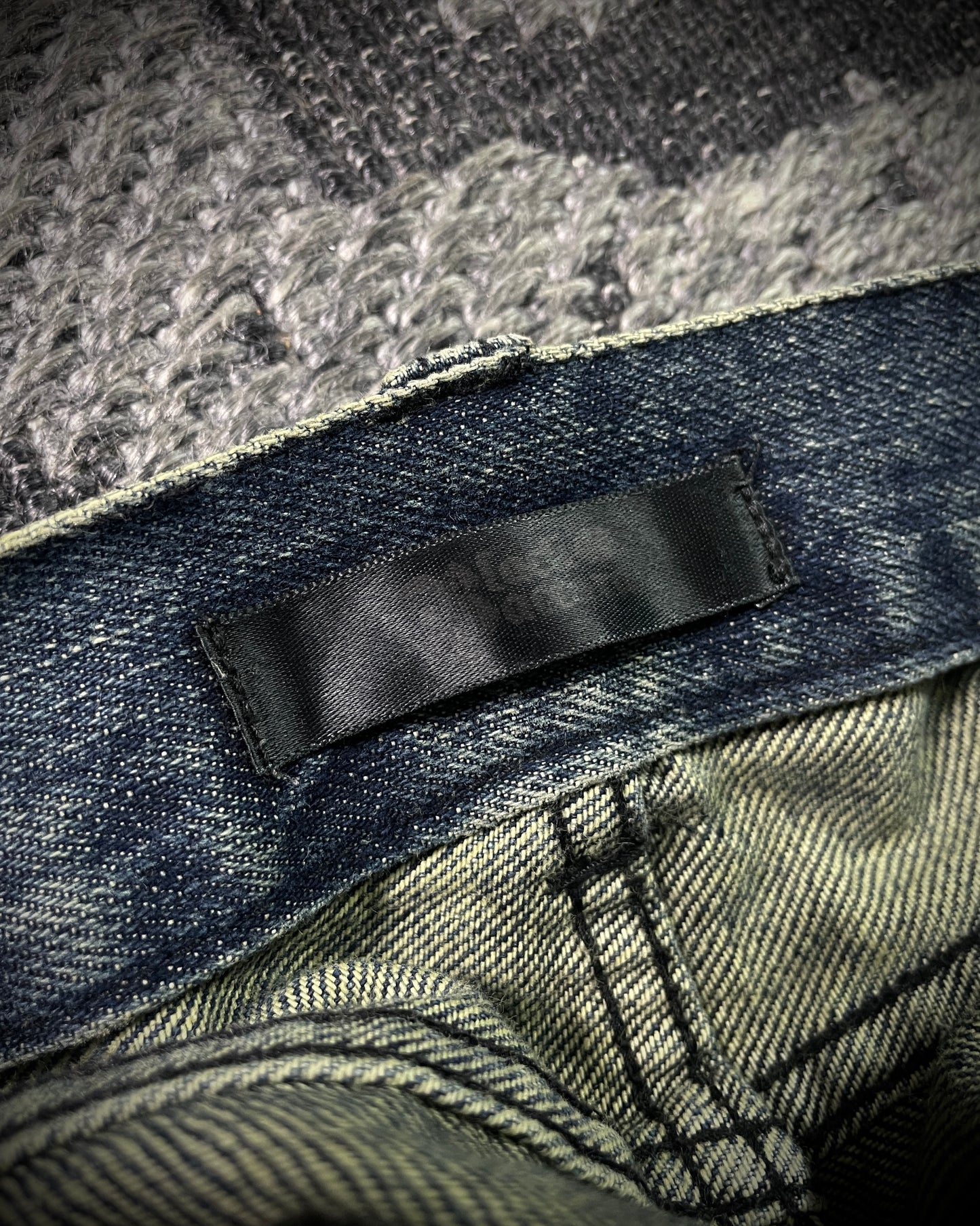 Black Baccara Honeycomb Distressed Flared Jeans