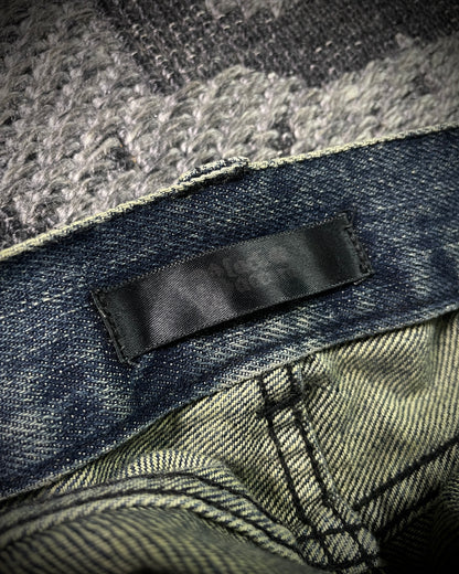 Black Baccara Honeycomb Distressed Flared Jeans