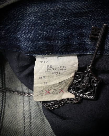 Black Baccara Honeycomb Distressed Flared Jeans