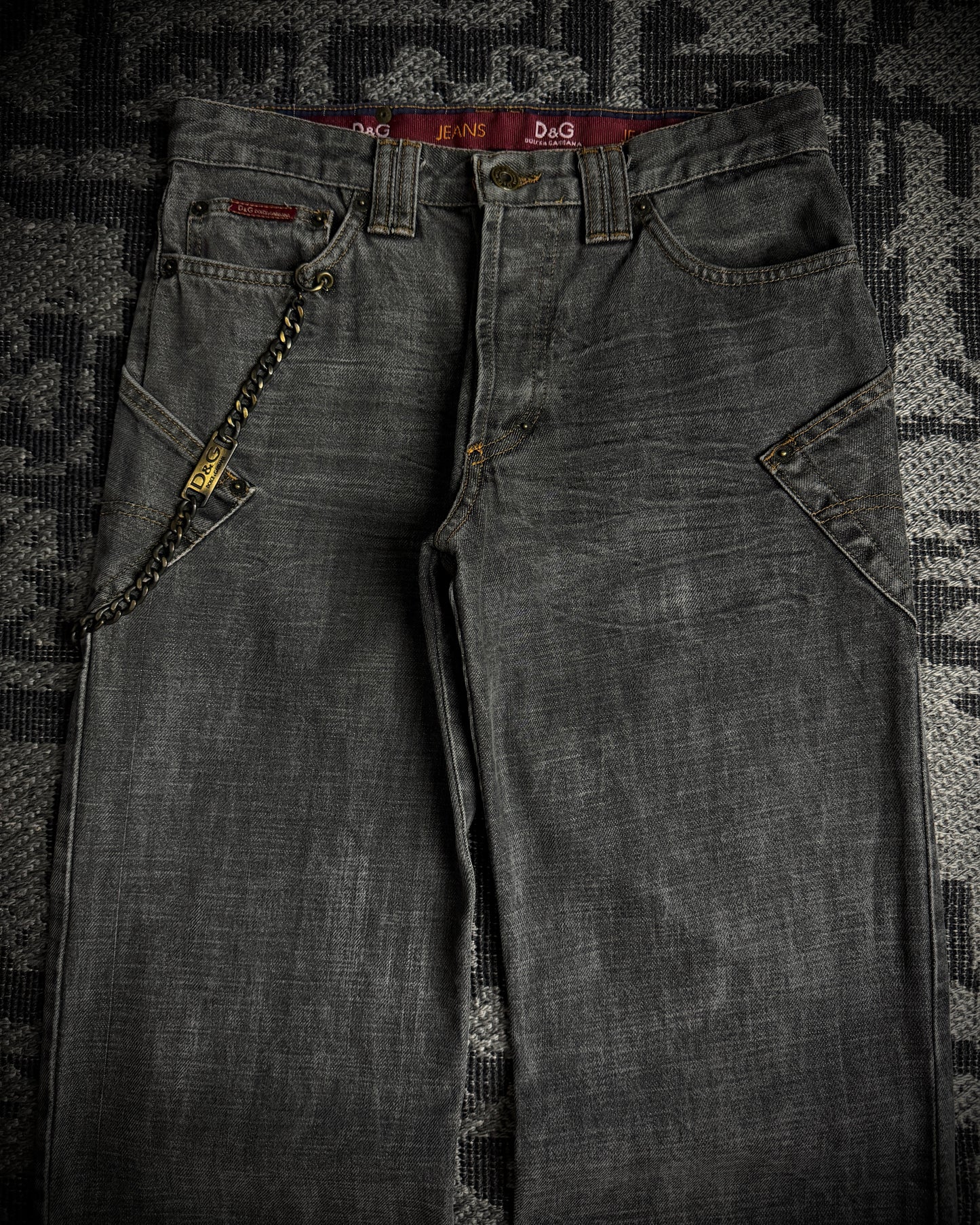 Dolce & Gabbana AW2003 Chain Detail Wide Straight Jeans