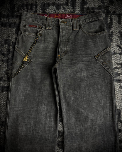 Dolce & Gabbana AW2003 Chain Detail Wide Straight Jeans