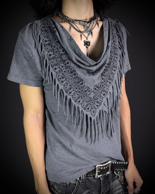 Discovered Fringed Draped Graphic T-Shirt