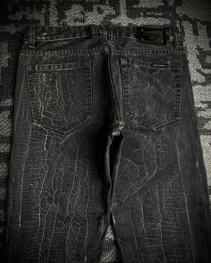 Dolce & Gabbana 2000s Crackle Wash Slim Straight Jeans