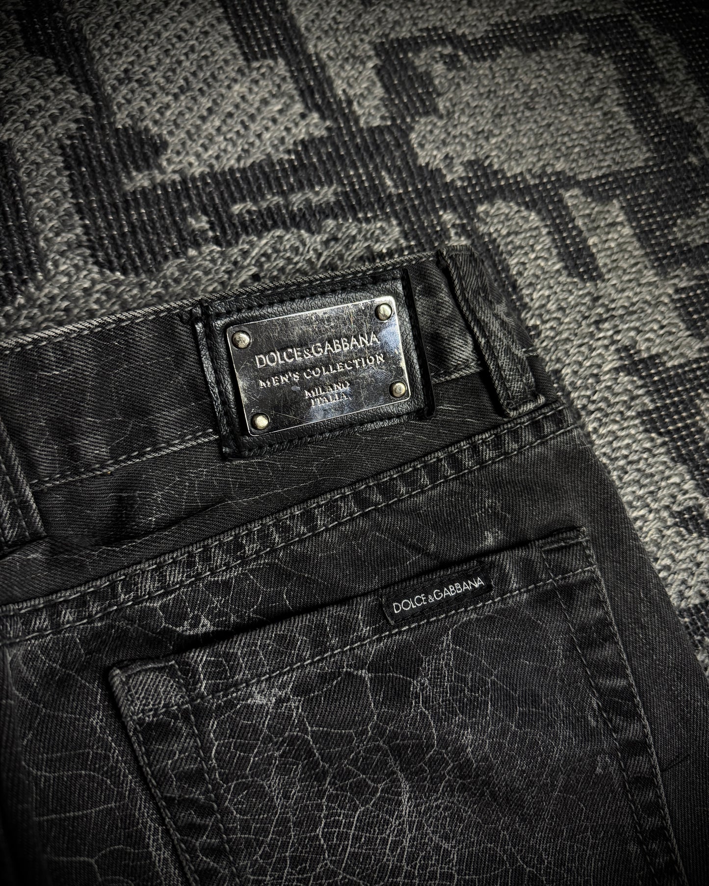 Dolce & Gabbana 2000s Crackle Wash Slim Straight Jeans