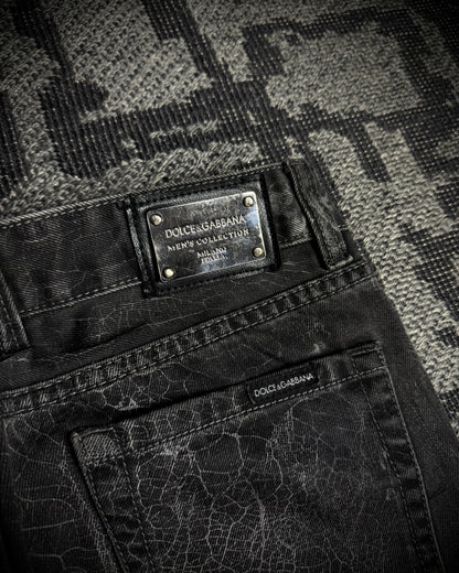 Dolce & Gabbana 2000s Crackle Wash Slim Straight Jeans