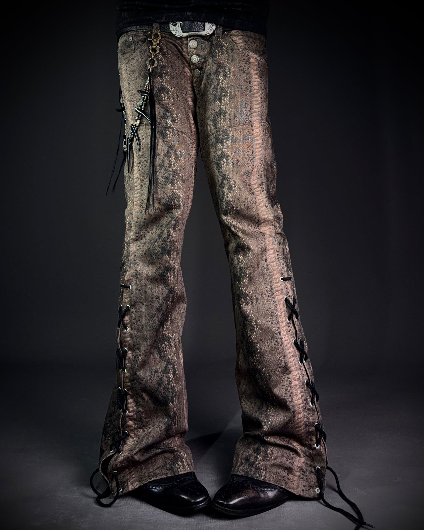 Tornado Mart Python Print Lace Up Flared Pants