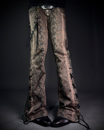 Tornado Mart Python Print Lace Up Flared Pants