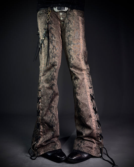 Tornado Mart Python Print Lace Up Flared Pants