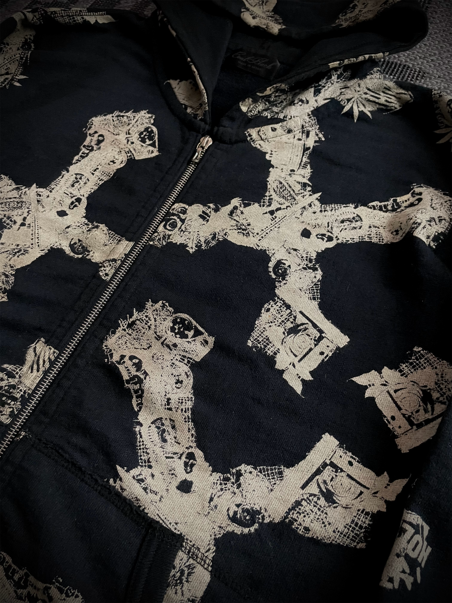 Coal Black Japanese Abstract Cross RIRI Zipper Hoodie