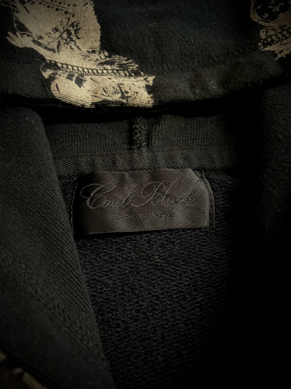 Coal Black Japanese Abstract Cross RIRI Zipper Hoodie