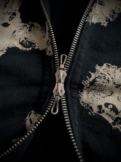 Coal Black Japanese Abstract Cross RIRI Zipper Hoodie
