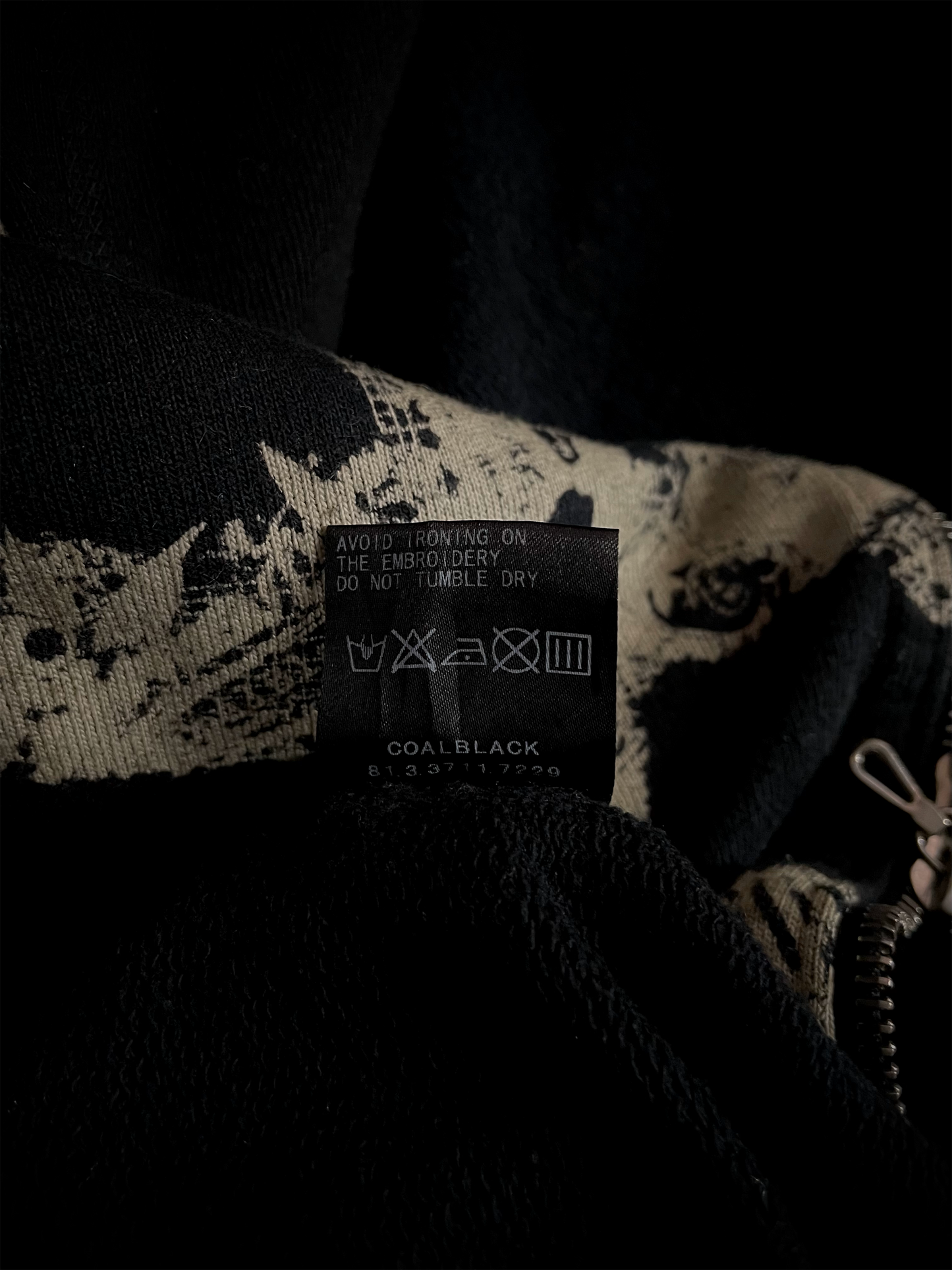 Coal Black Japanese Abstract Cross RIRI Zipper Hoodie