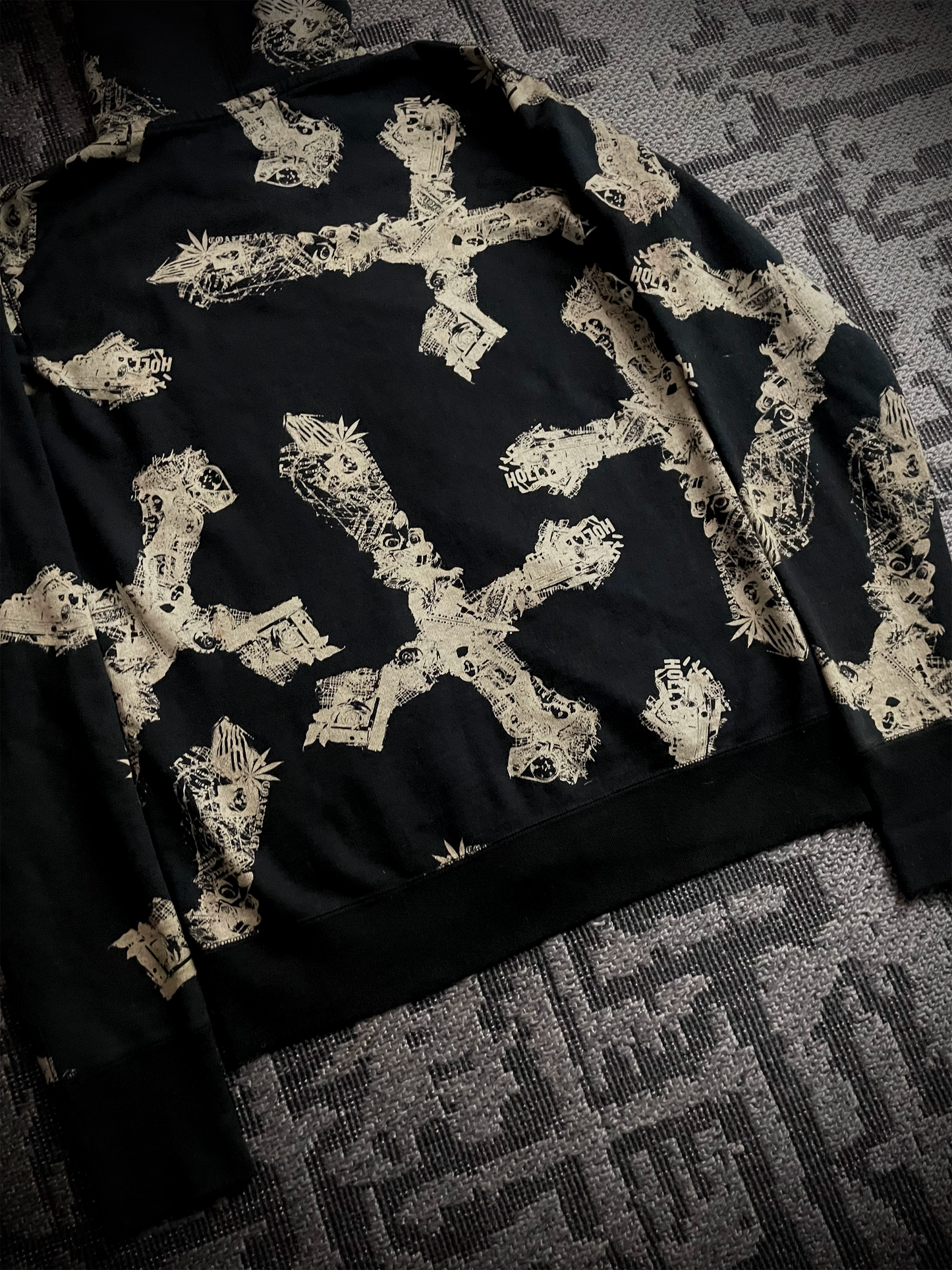 Coal Black Japanese Abstract Cross RIRI Zipper Hoodie
