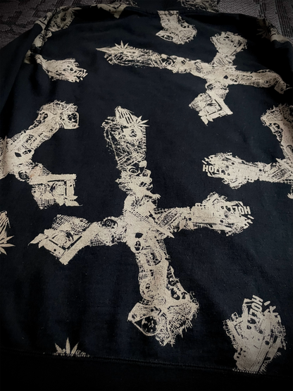 Coal Black Japanese Abstract Cross RIRI Zipper Hoodie