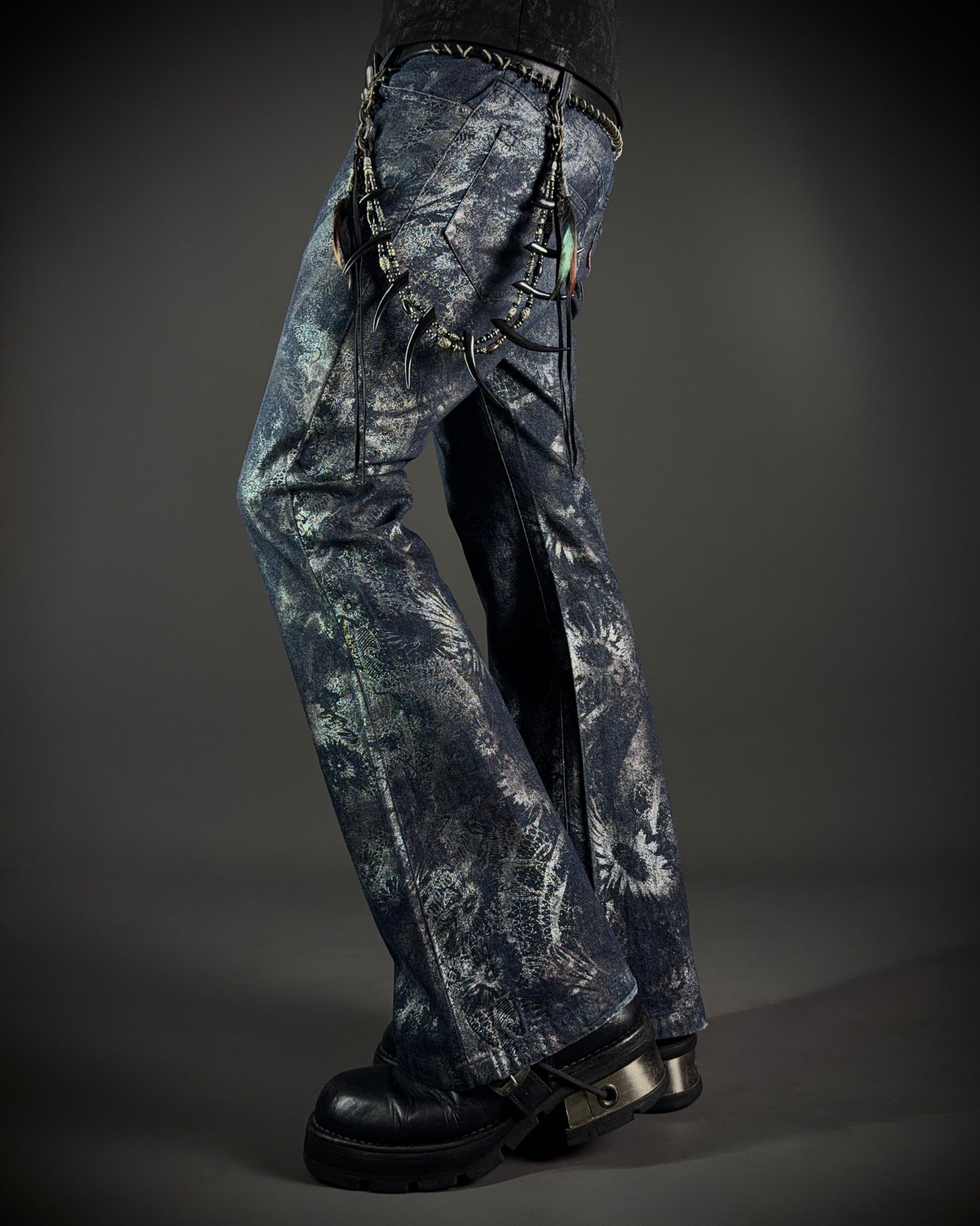 Tornado Mart Metallic Floral Foil Print Flared Pants