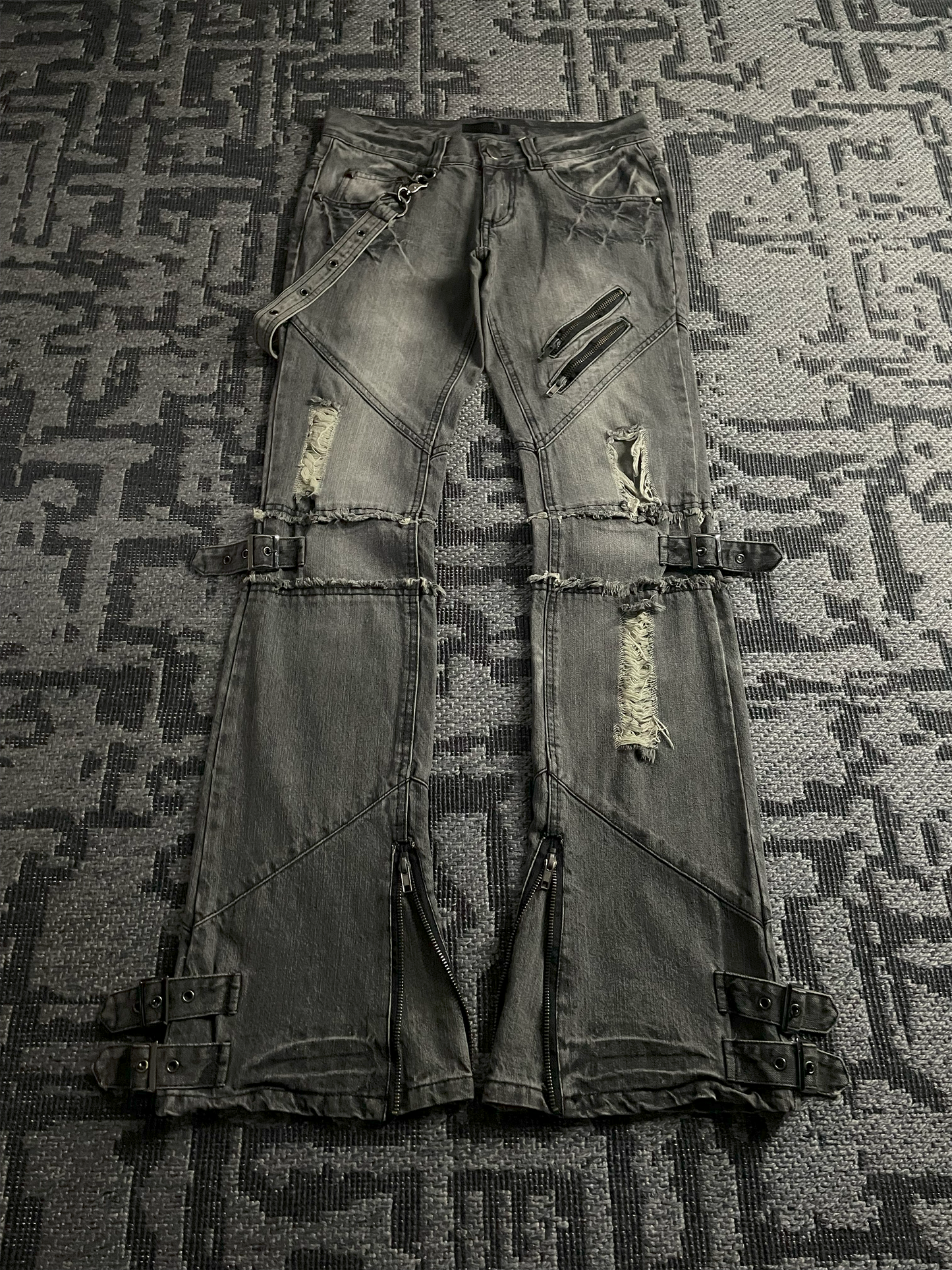 Black Baccara Bondage Distressed Flared Jeans