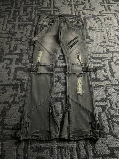 Black Baccara Bondage Distressed Flared Jeans