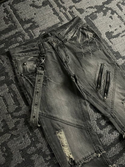 Black Baccara Bondage Distressed Flared Jeans