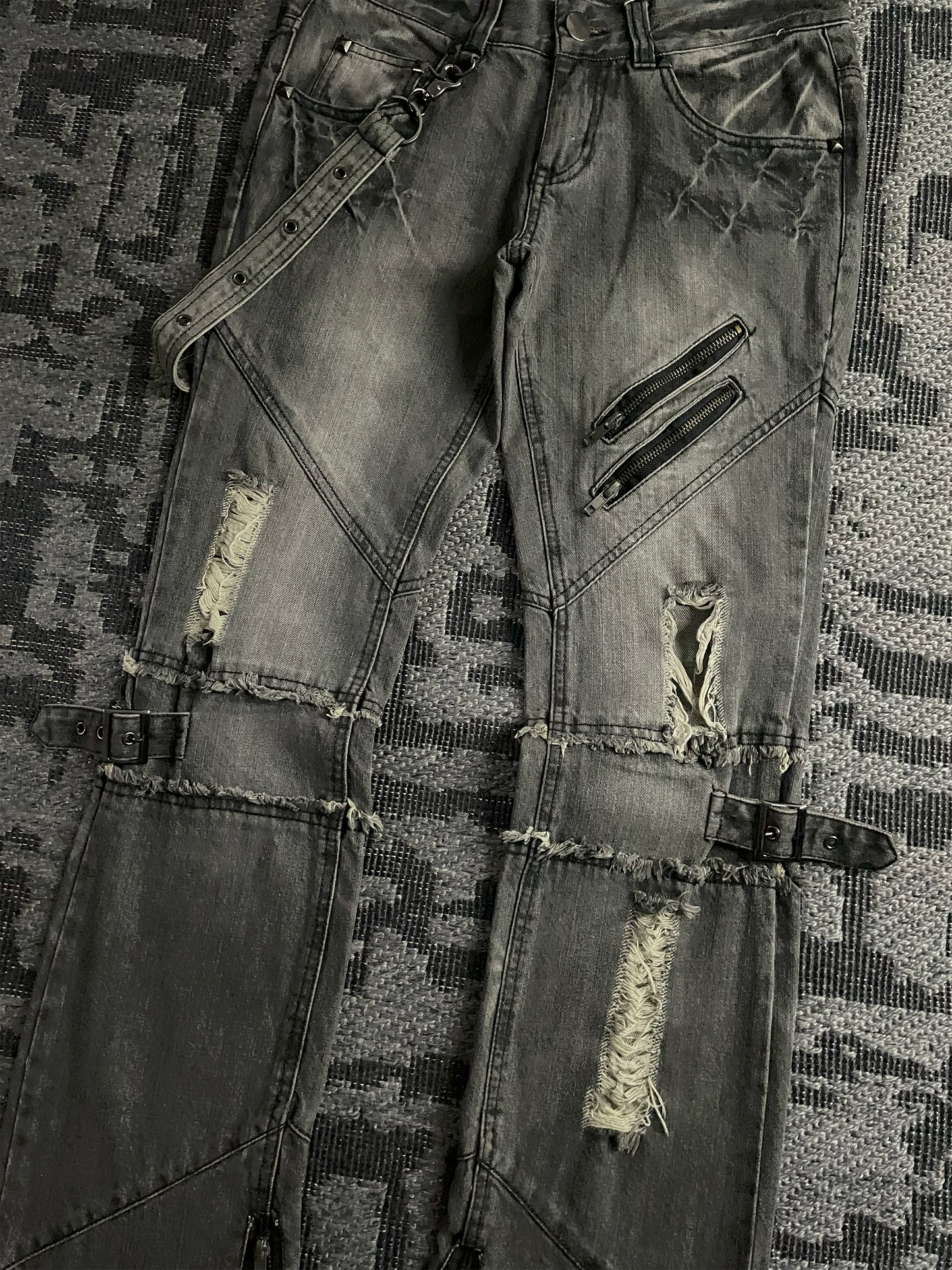 Black Baccara Bondage Distressed Flared Jeans