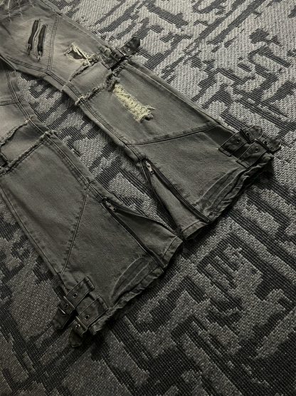 Black Baccara Bondage Distressed Flared Jeans