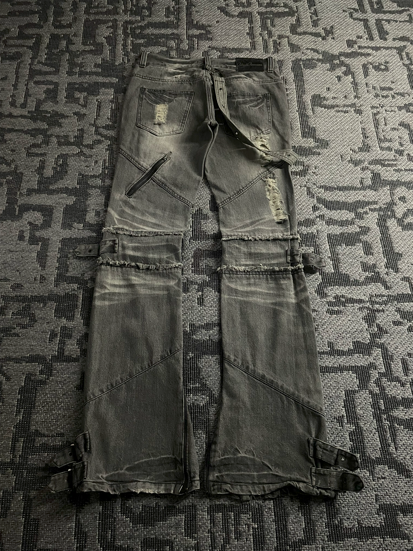 Black Baccara Bondage Distressed Flared Jeans