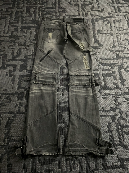 Black Baccara Bondage Distressed Flared Jeans